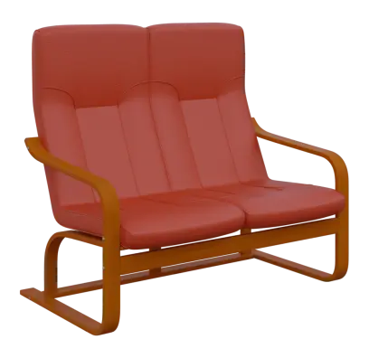 BO - 2 dvojkřeslo, dřevěná kostra, moření třešeň, koženka OTO P 2, cihlová